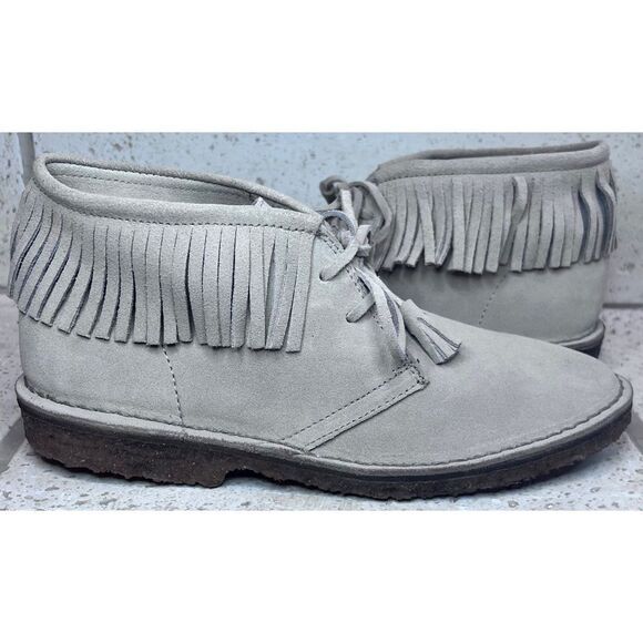 J Crew Fringed Macalister Suede Boot Tassel Laces Grey Tan Size 9 NWOB - Picture 9 of 13